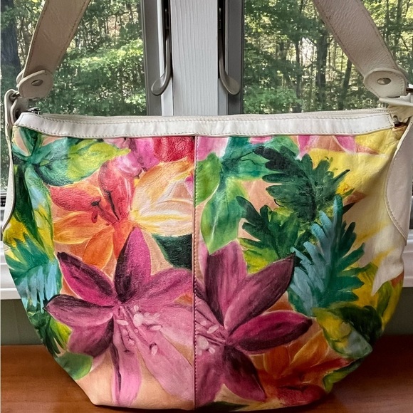 MAURIZIO TAIUTI Leather Floral Hand Painted Hobo Bag Crescent Boho Summer - Picture 2 of 15